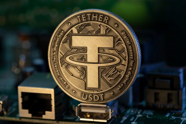 Tether,Usdt,Cryptocurrency,Physical,Coin,Placed,On,Microscheme,In,The